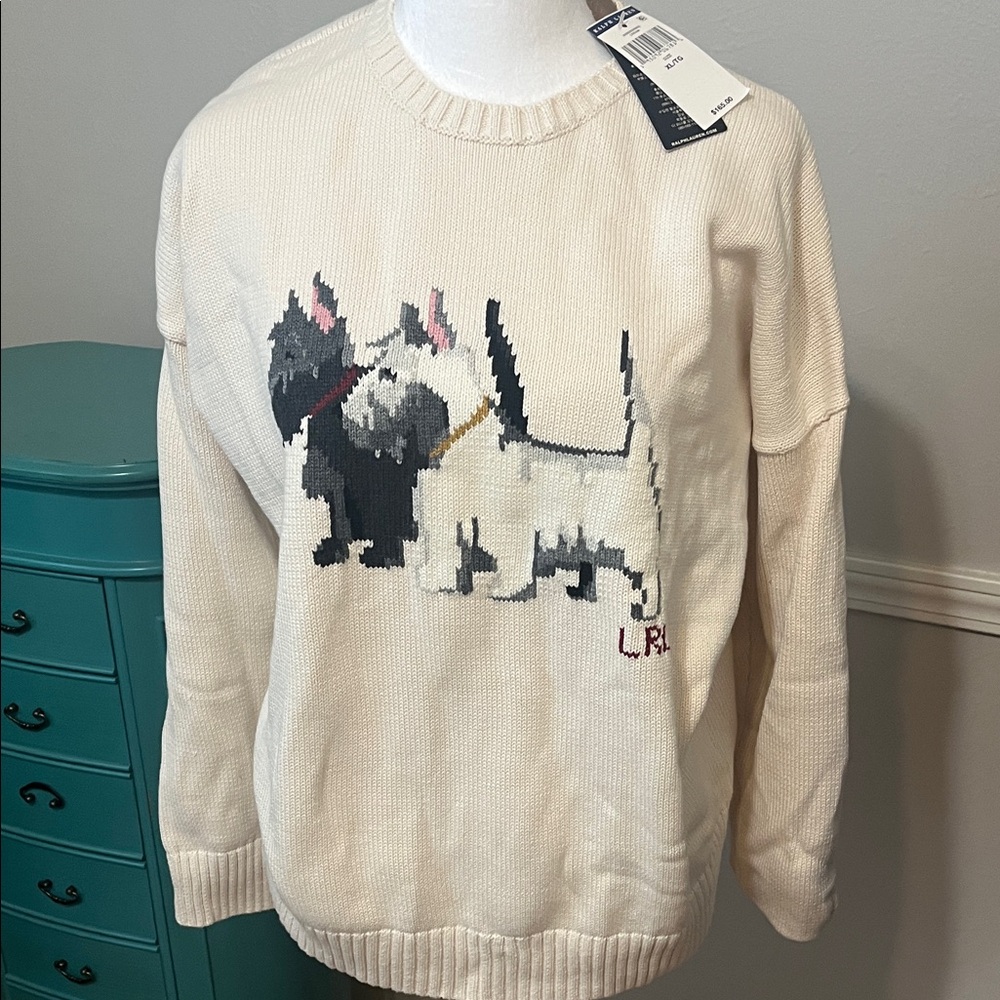 Ralph Lauren Cream Sweater with Dog Motif